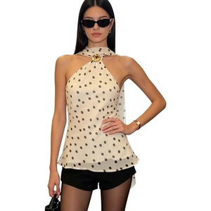 image:imageGORGLITTER Womens Polka Dots Chiffon Halter Tops with Scarf Dressy CasualApricot