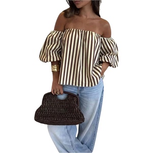 image:imageGORGLITTER Womens Polka Dots Off The Shoulder Tops Puff Sleeve BlouseMocha Brown