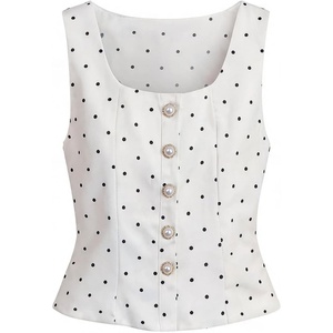 image:imageGORGLITTER Womens Polka Dots Vest Tops Dressy Business Casual Tanks BlouseWhite
