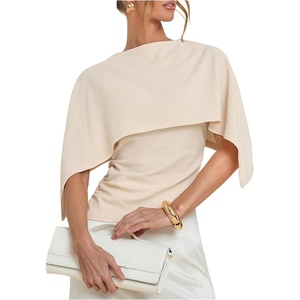 image:imageGORGLITTER Womens Poncho Tops Asymmetrical Cape Shawl Dressy BlouseBeige