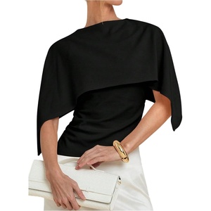 image:imageGORGLITTER Womens Poncho Tops Asymmetrical Cape Shawl Dressy BlouseBlack