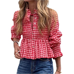 image:imageGORGLITTER Womens Y2K Gingham Peplum Top Cute Blouses Dressy Casual OutfitRed