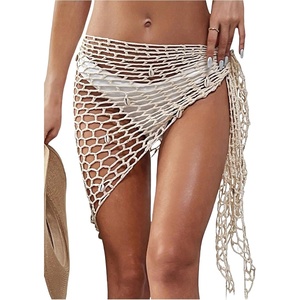 image:imageGORGLITTER Womens Crochet Seashell Beach Cover Ups Sarong Wraps Hollow Out Tie Side Swimsuit CoverupApricot