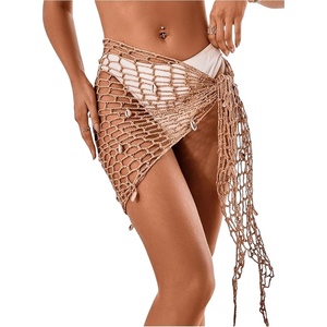 image:imageGORGLITTER Womens Crochet Seashell Beach Cover Ups Sarong Wraps Hollow Out Tie Side Swimsuit CoverupKhaki