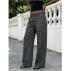 image:imageGORGLITTER Womens Plaid Low Rise Pants Trousers Baggy Wide Leg Dress PantsGrey Plaid
