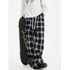 image:imageGORGLITTER Womens Plaid Pants Y2k Checkered Wide Leg Pajama Lounge PantsBlack Plaid