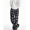 image:imageGORGLITTER Womens Plaid Pants Y2k Checkered Wide Leg Pajama Lounge PantsBlack Plaid