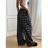 image:imageGORGLITTER Womens Plaid Pants Y2k Checkered Wide Leg Pajama Lounge PantsBlack and White