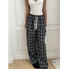 image:imageGORGLITTER Womens Plaid Pants Y2k Checkered Wide Leg Pajama Lounge PantsBlack and White