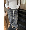 image:imageGORGLITTER Womens Plaid Pants Y2k Checkered Wide Leg Pajama Lounge PantsBlue and Yellow