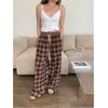 image:imageGORGLITTER Womens Plaid Pants Y2k Checkered Wide Leg Pajama Lounge PantsBrown