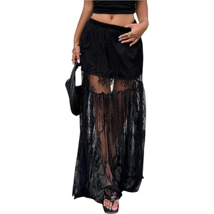 image:imageGORGLITTER Womens Lace Maxi Long Skirt Mesh Renaissance Fairy SkirtsBlack