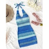 image:imageGORGLITTER Womens Crochet Halter Mini Dress Cut Out Backless Knit SundressBlue