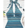 image:imageGORGLITTER Womens Crochet Halter Mini Dress Cut Out Backless Knit SundressBlue Chervon