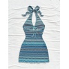 image:imageGORGLITTER Womens Crochet Halter Mini Dress Cut Out Backless Knit SundressBlue Chervon