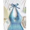 image:imageGORGLITTER Womens Crochet Halter Mini Dress Cut Out Backless Knit SundressBlue Tie Dye
