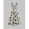 image:imageGORGLITTER Womens Floral Tea Party Dresses Summer Easter Bow Tie Cocktail Prom Wedding Guest Vacation Sun Midi DressBlack and White