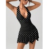 image:imageGORGLITTER Womens Halter Mini Dress Y2K Backless Going Out Short DressesBlack and White