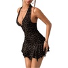 image:imageGORGLITTER Womens Halter Mini Dress Y2K Backless Going Out Short DressesBrown