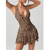 image:imageGORGLITTER Womens Halter Mini Dress Y2K Backless Going Out Short DressesBrown Leopard