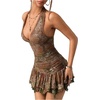 image:imageGORGLITTER Womens Halter Mini Dress Y2K Backless Going Out Short DressesCoffee Brown