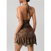 image:imageGORGLITTER Womens Halter Mini Dress Y2K Backless Going Out Short DressesCoffee Brown