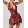 image:imageGORGLITTER Womens Halter Mini Dress Y2K Backless Going Out Short DressesRed