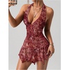 image:imageGORGLITTER Womens Halter Mini Dress Y2K Backless Going Out Short DressesRed