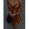 image:imageGORGLITTER Womens Lace Satin Mini Dress Backless Wedding Guest DressesBrown
