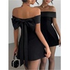 image:imageGORGLITTER Womens Off Shoulder Wedding Guest Cocktail Bodycon Mini DressBlack Bow