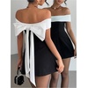 image:imageGORGLITTER Womens Off Shoulder Wedding Guest Cocktail Bodycon Mini DressBlack and White