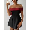 image:imageGORGLITTER Womens Off Shoulder Wedding Guest Cocktail Bodycon Mini DressRed and Black