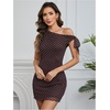 image:imageGORGLITTER Womens One Shoulder Wedding Guest Cocktail Mini DressesBrown Polka