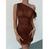 image:imageGORGLITTER Womens One Shoulder Wedding Guest Cocktail Mini DressesCoffee