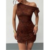 image:imageGORGLITTER Womens One Shoulder Wedding Guest Cocktail Mini DressesCoffee