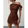 image:imageGORGLITTER Womens One Shoulder Wedding Guest Cocktail Mini DressesCoffee