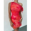 image:imageGORGLITTER Womens One Shoulder Wedding Guest Cocktail Mini DressesFloral Red