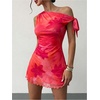 image:imageGORGLITTER Womens One Shoulder Wedding Guest Cocktail Mini DressesFloral Red