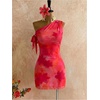 image:imageGORGLITTER Womens One Shoulder Wedding Guest Cocktail Mini DressesFloral Red