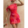 image:imageGORGLITTER Womens One Shoulder Wedding Guest Cocktail Mini DressesFloral Red