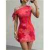 image:imageGORGLITTER Womens One Shoulder Wedding Guest Cocktail Mini DressesFloral Red