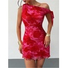 image:imageGORGLITTER Womens One Shoulder Wedding Guest Cocktail Mini DressesHot Pink
