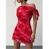 image:imageGORGLITTER Womens One Shoulder Wedding Guest Cocktail Mini DressesHot Pink