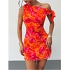 image:imageGORGLITTER Womens One Shoulder Wedding Guest Cocktail Mini DressesOrange
