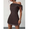 image:imageGORGLITTER Womens One Shoulder Wedding Guest Cocktail Mini DressesPolka Brown