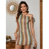 image:imageGORGLITTER Womens One Shoulder Wedding Guest Cocktail Mini DressesStriped B