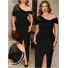 image:imageGORGLITTER Womens Plus Size Cocktail Cold Shoulder Formal Prom Maxi DressBlack