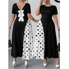 image:imageGORGLITTER Womens Plus Size Formal Dress Bow Cocktail Party Maxi DressesBlack and White Dots