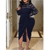 image:imageGORGLITTER Womens Plus Size Lace Long Sleeve Cocktail Birthday Midi DressBlue