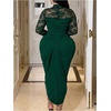 image:imageGORGLITTER Womens Plus Size Lace Long Sleeve Cocktail Birthday Midi DressDark Green